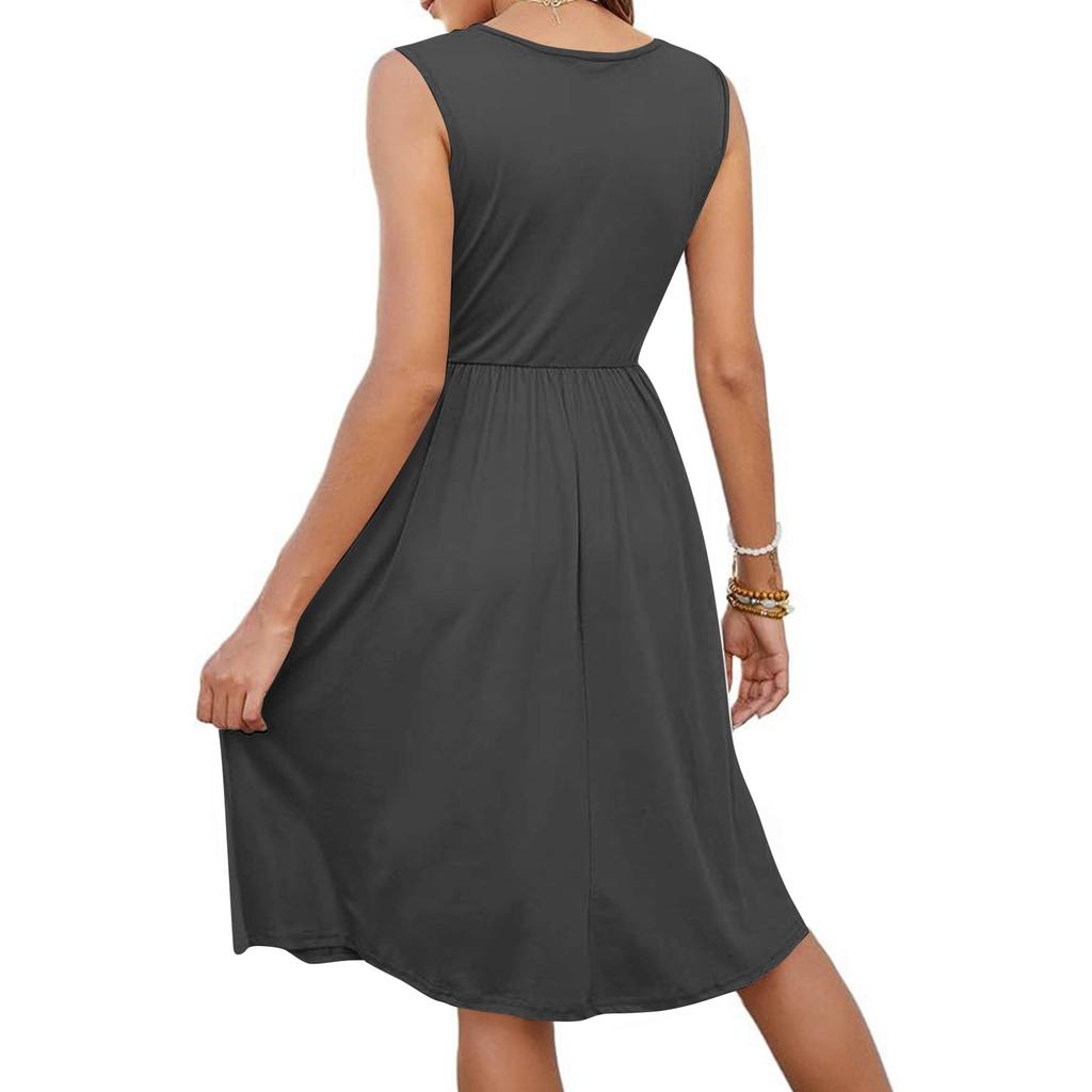 Women's Summer Color V-Neck Lace Sleeveless Casual Dress