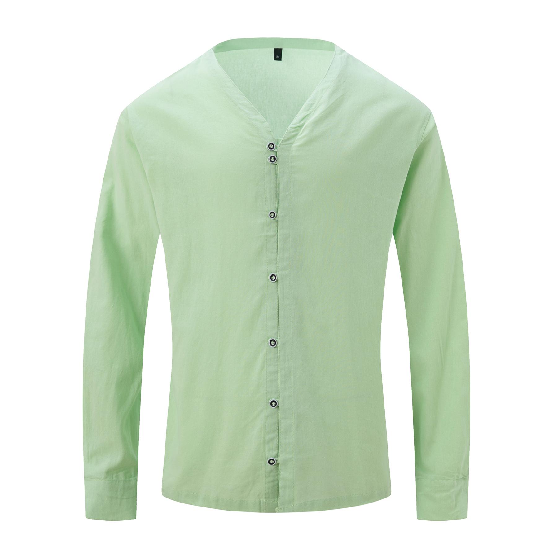 

Мужские рубашки с воротником-стойкой на 7 пуговицах, однотонные рубашки с длинным рукавом, винтажные хлопковые топы больших размеров S светло-зеленый