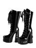 15cm Platform Hollow Boots Square High Heel Patent Leather Cross Tied Ribbon Side Zipper Long Shoes Dark Punk Black Lolita Shoes