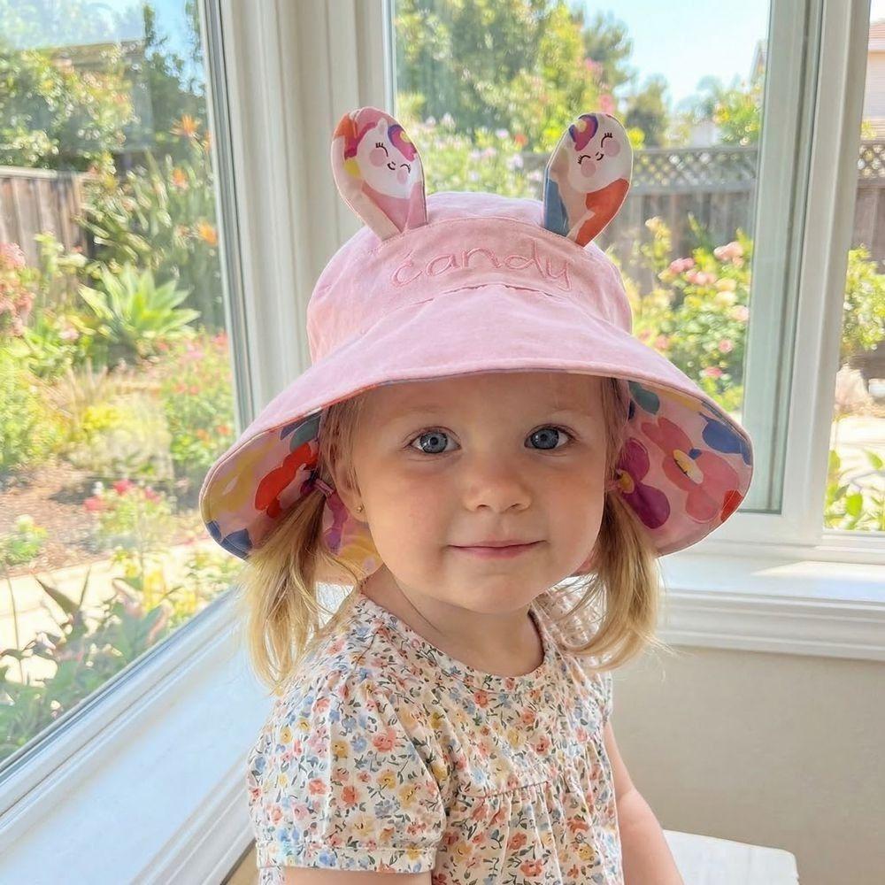 Cotton Children Rabbit Ears Sun Hat Adjustable Wide Brim Hat Kids Empty Top Sunscreen Hat  Running