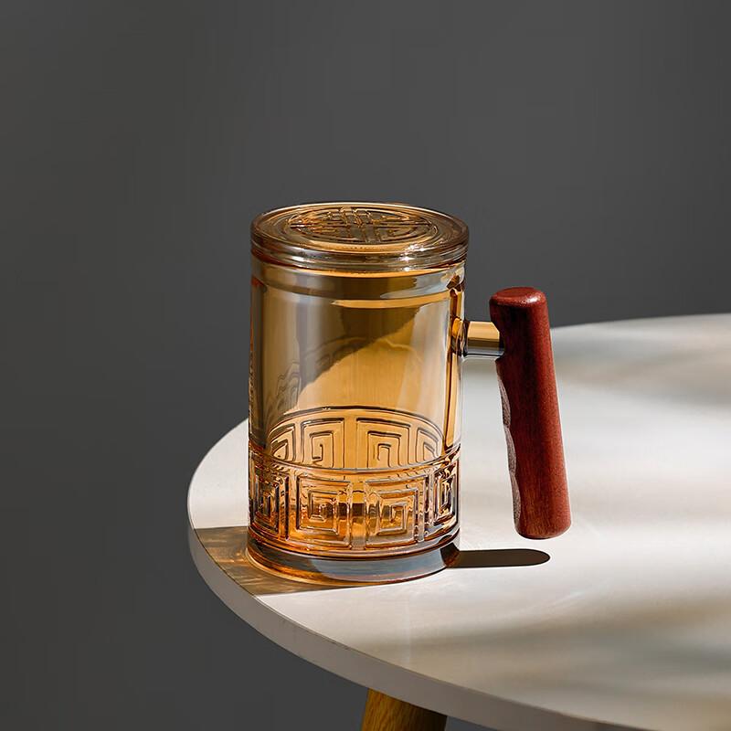 Wuzuo Amber Glass Cup with Wooden Handle