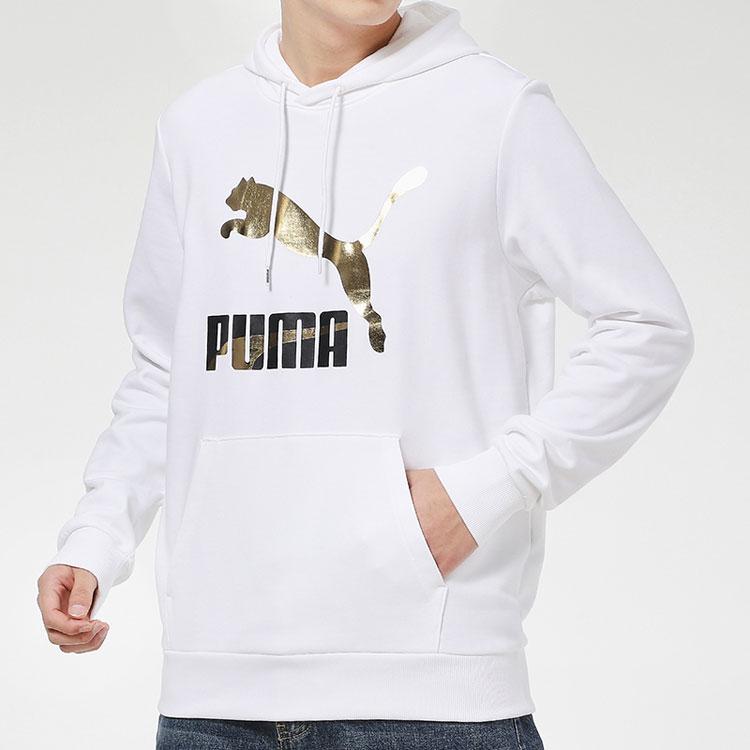 Puma Classics Gold-Stamped Logo Print Sports Pullover Hoodie Men Hoodies White 531370-02