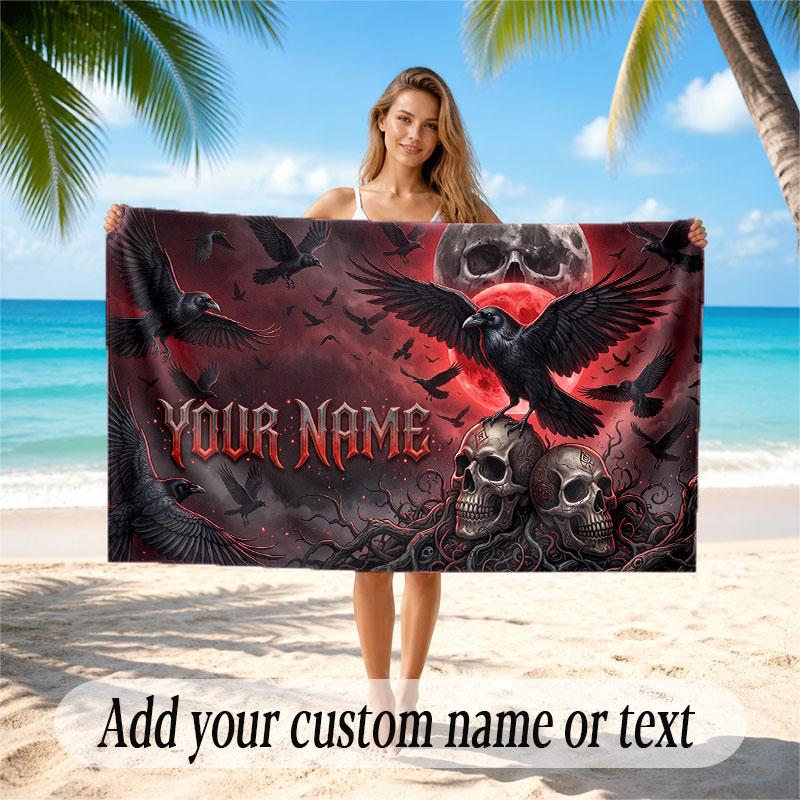 Skull Gothic Theme Soft Beach Towel Personalized Custom Name Text Towel Portable for Beach Pool Travel