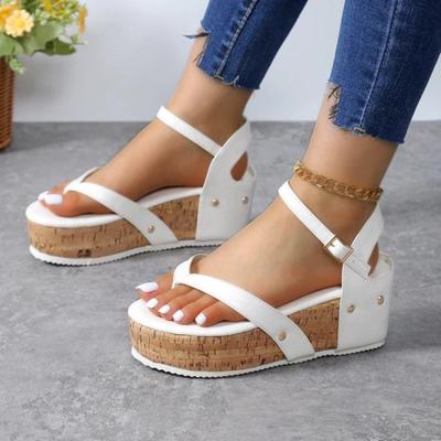 Style Cross Border Women's Plus Size Toe Sandals with Decorative Nails, Summer European and American Slope Heel, Thick Sole