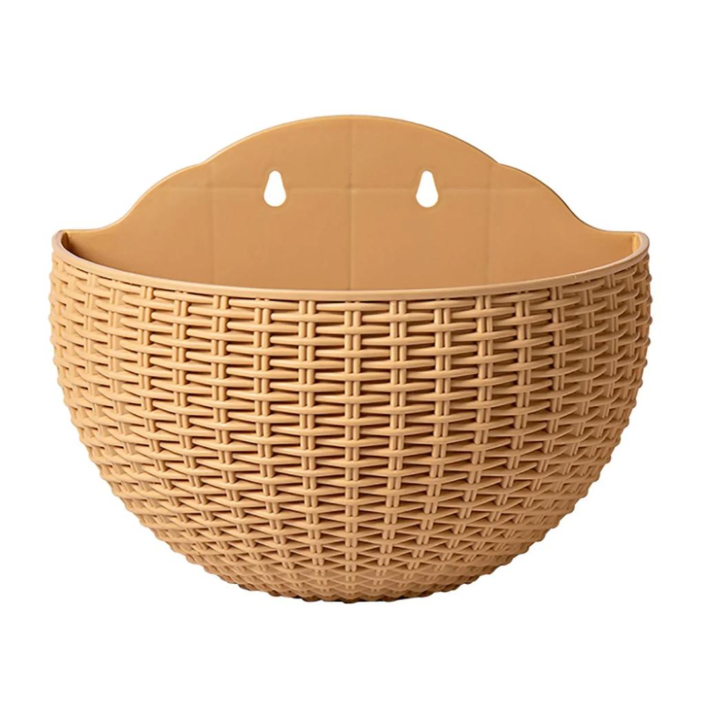 Imitation Rattan Wall-mounted Semi-circular Flower Basket No-punching Outdoor Garden Balcony Hydroponic Flower Pots Home Decor