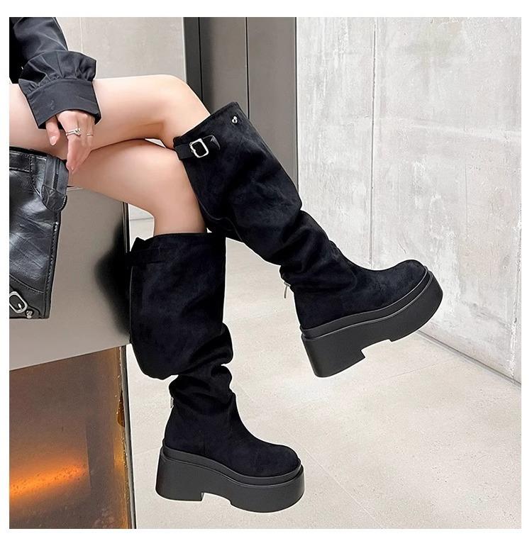 

Ботинки Wasteland wind женские 2025 осень и зима новые маленькие на толстой подошве увеличивающие рост модные ботинки трендовые замшевые ботинки с набивкой 40