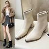 2025 autumn and winter new European and American style pointed head thick heel temperament short boots women's rear zipper high heel thin boots fash