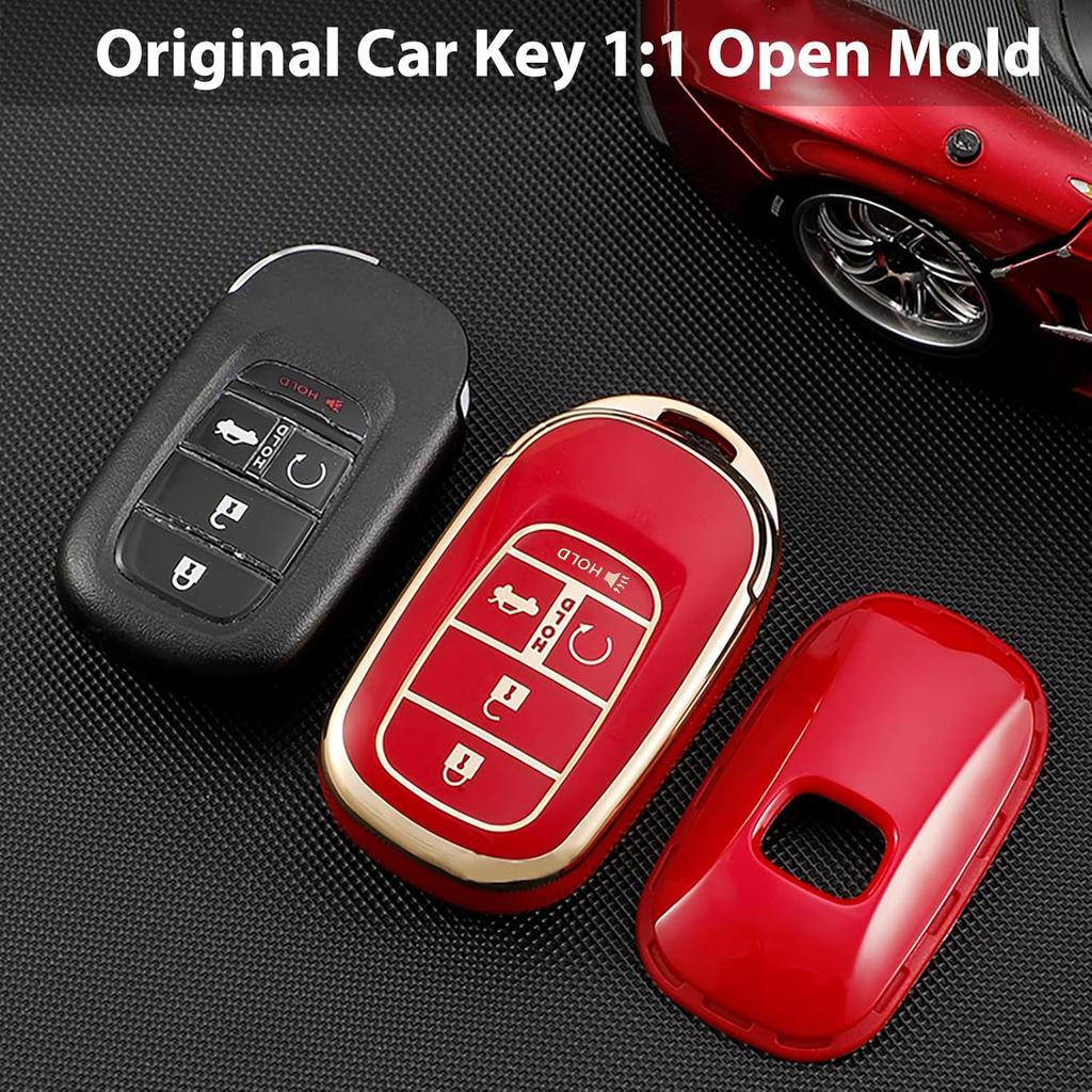 TPU Key Fob Cover with Leather Keychain, Compatible with Honda Accord Civic HR-V CR-V Pilot Sport SI EX EX-L Touring   2024 2025 2026, 4/5 Button,