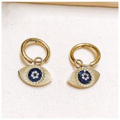 [R6333] - Golden Blue 'Cléopatra' Steel Designer Hoop Earrings - 13 Mm - 15x8 Mm (eye)