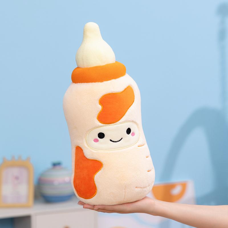 Favorite Toy Unisex Kids Green Kawaii Smile Milk Bottle Plush Toys Soft Cotton Stuffed Cartoon Feeding Bottle Throw Pillow Amusing Kids Toys Home Decor