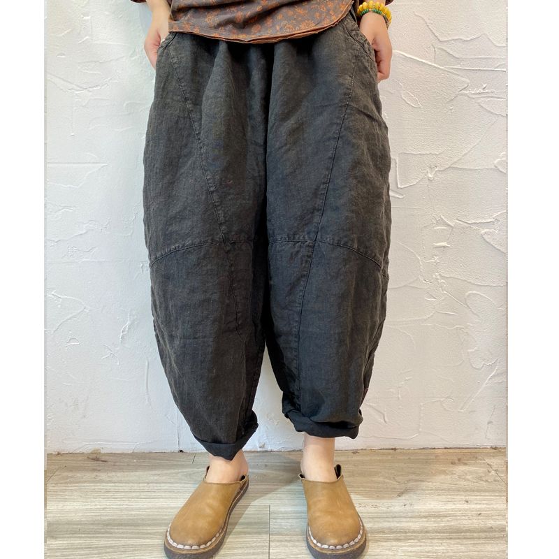 

Блумеры Женские Брюки Весна Лето Новые Свободные и Универсальные Песочная Стирка Жареная Эластичная Талия Хлопок Лен Повседневные Однотонные Брюки XXL