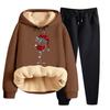 Women's Fashion Christmas Printed Padded Thickened Hooded Sweatshirt Casual Two Piece Set