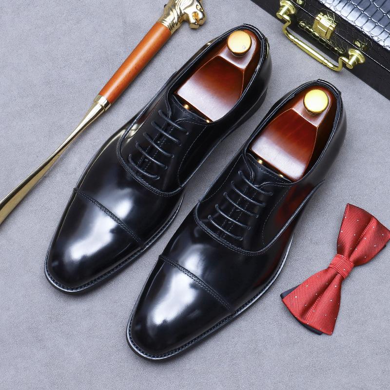 European Version Hand-polished Leather Shoes Men's Genuine Leather Cowhide Glossy Three-joint Business Dress