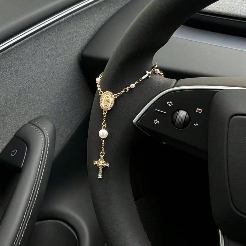 1pc Steering Wheel Rosary Ornament | Rosary Car Pendant Accessory | Car Decor | Car Pendant | Unique Fashion Car Pendant Decoration