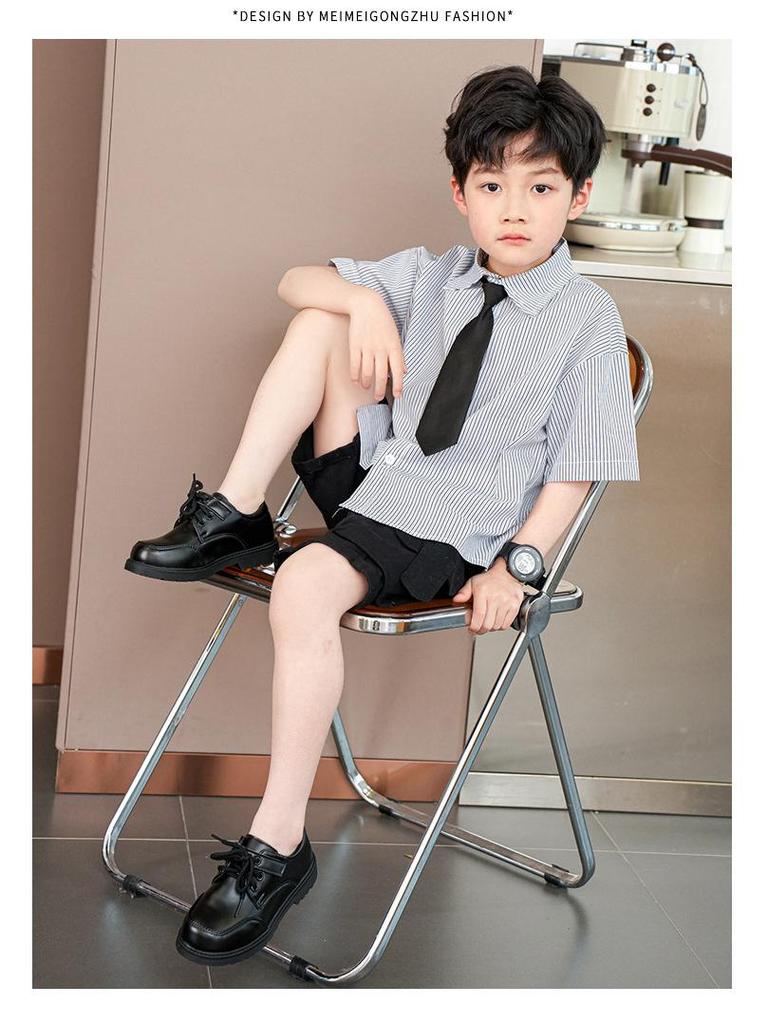 Schwarze Leder-Schulschuhe für Jungen - Koreanischer Stil, Weiche Sohle, Frühling/Herbst 2025