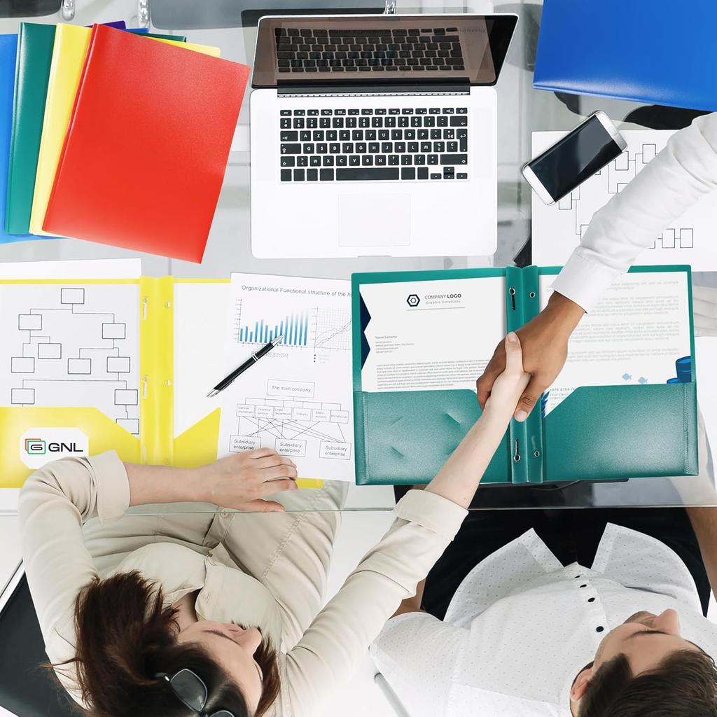 GNL Plastic Folders with Pockets and Prong, Pack of 5, Colored Heavy Duty 2 Pocket File Folders Letter Size, Folders with Prongs for School, Home,