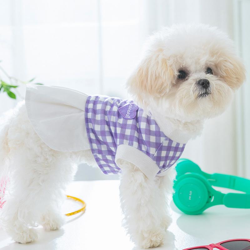 Love plaid spring summer thin breathable puppy dog clothing medium and small dog than bear cat two-legged pet clothing
