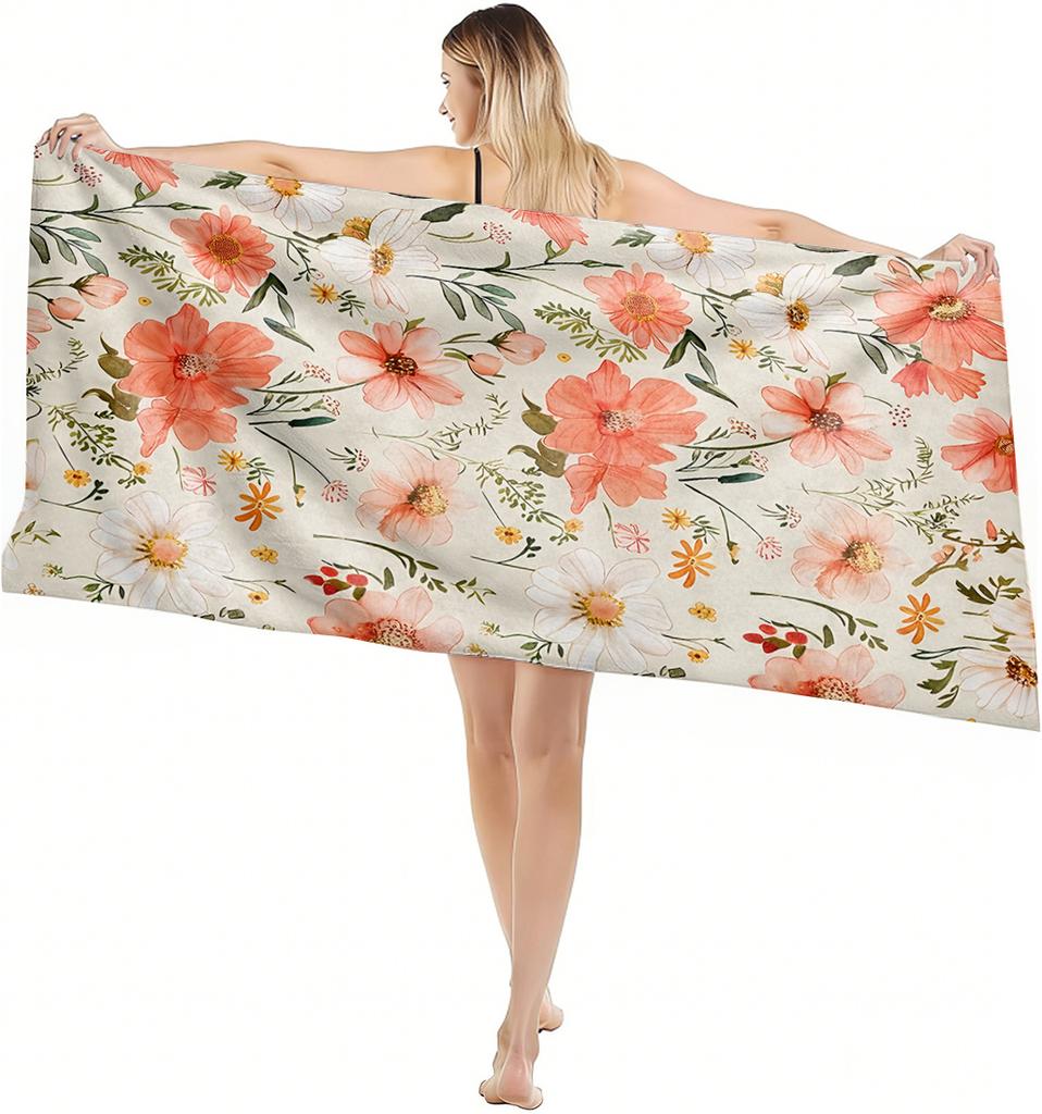 1PC Towel Blue Vintage Flower Drawing Art for Family Friend Quick-Dry Beach Towel For Yoga Tourism Beach GYM Camping Swimming