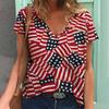 Summer Casual and Comfortable American Flag 3D Printed Women's V-neck Short Sleeved T-shirt