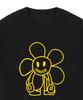 GRAVER [Unisex] Comics Line Flower Drawing Short Sleeve T-Shirt_Black