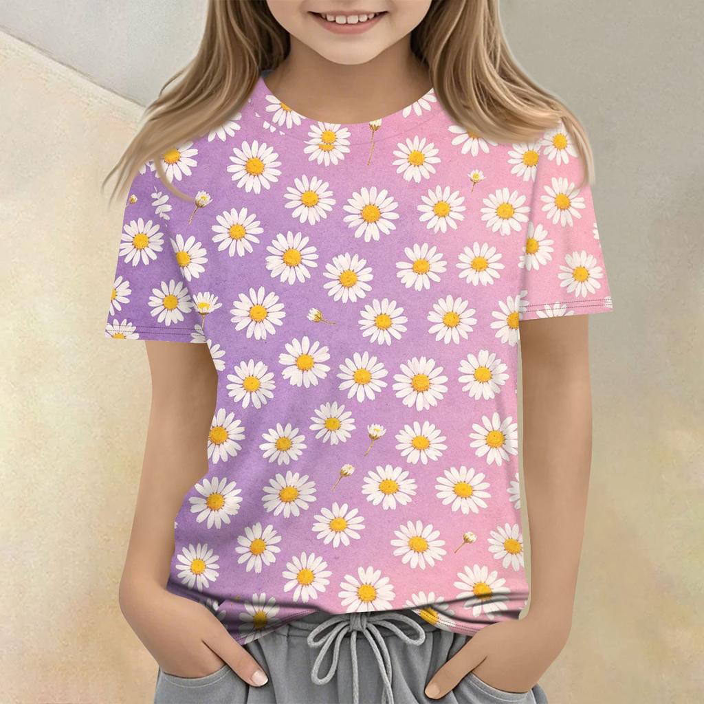 Tricou Casual cu Mânecă Scurtă și Imprimeu Floral pentru Copii, Croială Largă, Gât Rotund, Ușor și Respirabil, Tricou de Vară pentru Băieți și Fete
