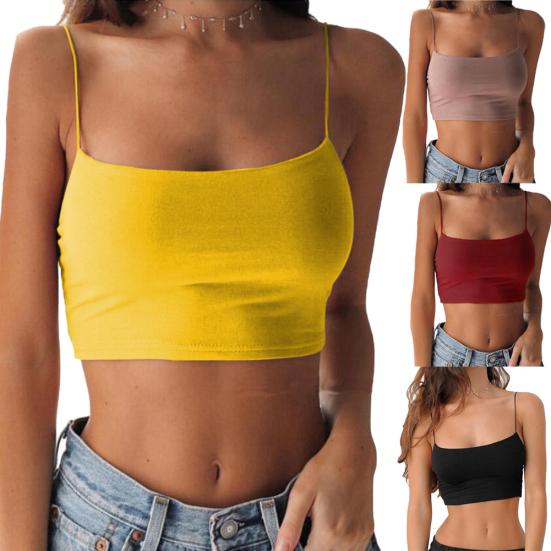 Femei sexy de culoare solidă cu bretele spaghete subțire camisole crop top cu fundul bluză