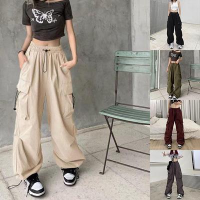 Spodnie Y2K damskie z wysokim stanem, solidne, luźne spodnie Cargo Streetwear Pantalon Plus Size