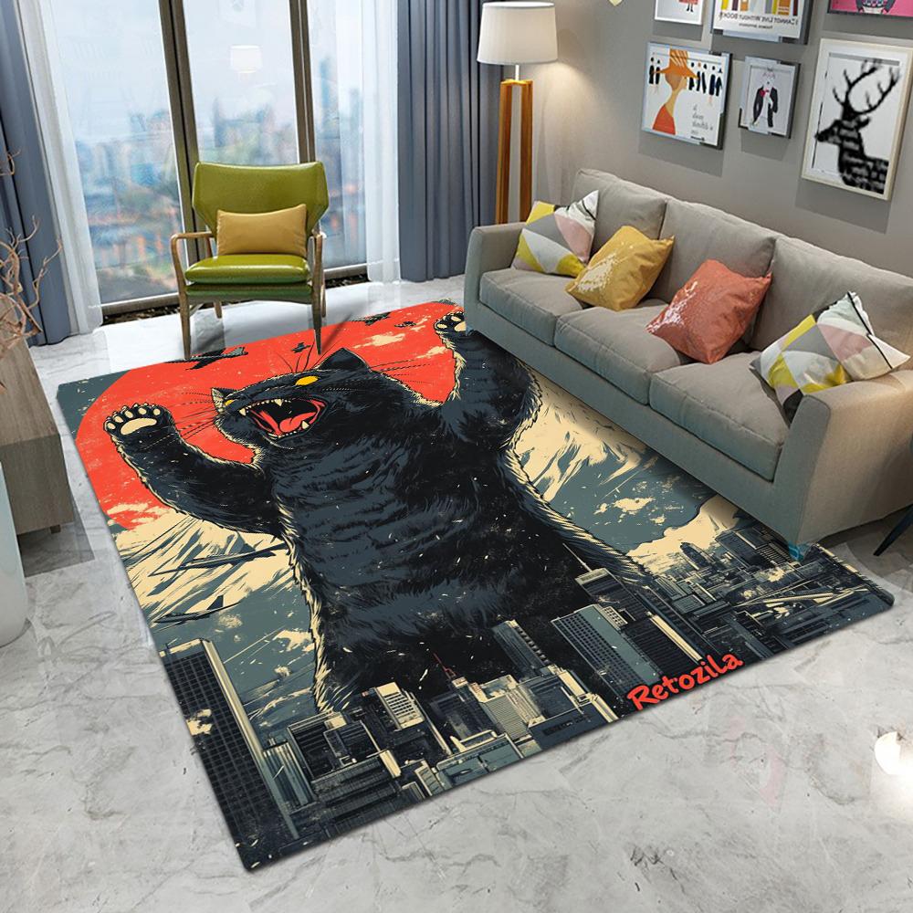 Retro Katze Kätzchen Abstrakte Kunst Niedlich Teppich Wohnzimmer Sofa Schlafzimmer Arbeitszimmer Küche Eingangstürmatte Rutschfest Heimdeko Teppich