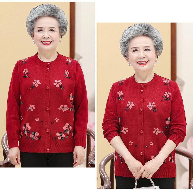 Dámský svetr pro střední a starší věk Pletený cardigan Šaty pro maminky Plus sametové zesílení Babička Teplý kabát Podzimní a zimní topy