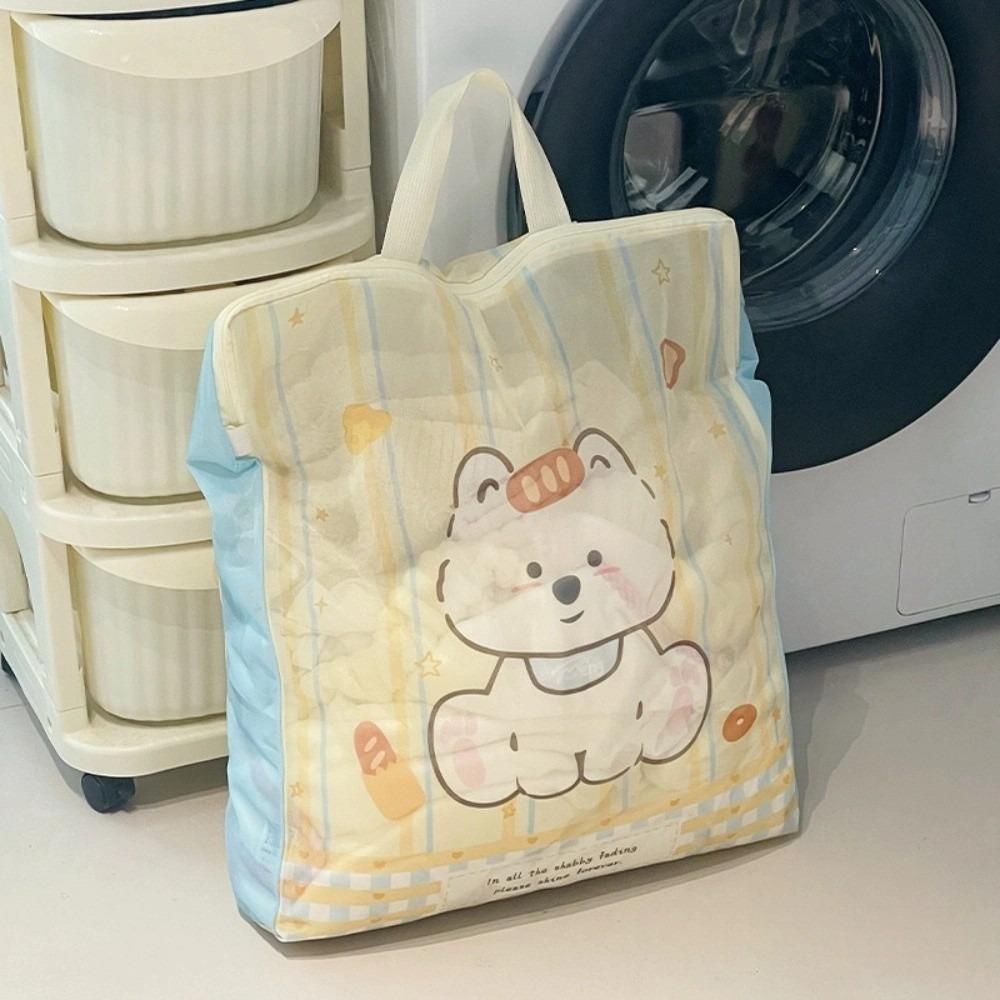Cute Cartoon Puppy Zippered Mesh Laundry Bags Anti-Winding with Handle Protective Washing Bag Breathable Anti-deformation