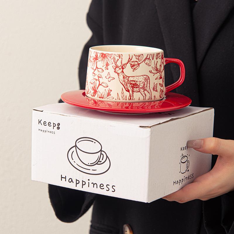 High-End Home Coffee Cup Restaurant Light Luxury Retro British Latte Cup Ceramic Coffee Cup High Value Set