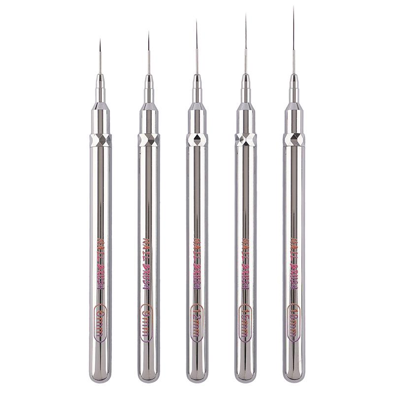 Ultra-Fine Nail Art Liner Pen Set with Metal Handle and Detachable Cap for Professional Nail Artists