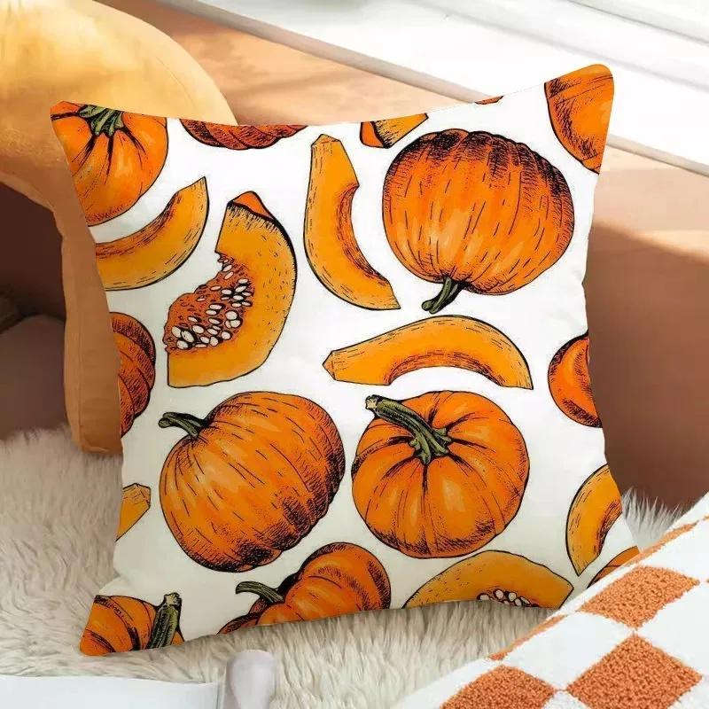 Pumpkin Print Pillowcase Autumn Harvest Festival Pillowcase 45X45Cm Living Room Sofa Cushion Cover Bedroom Room Home Decoration