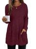 Women's Crew Neck Long Sleeve Knit Tunic Loose Fit Elegant Casual Solid Color Pocket Long Top Fall Pullover Shirt