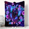 Flannel Butterfly Blanket Purple Floral Digital Printing,Fleece Throw Blanket for Sofa Bed Travel Camping,Office Couch Chair Bed