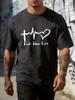 Unisexs Faith Hope Love Graphic Tee Cross Heartbeat Black Crew Neck Loose Short Sleeve Religious Soft Summer Daily Street Top