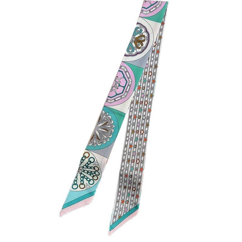 Silk scarf long strip high-end multi-purpose double-sided printing imitation silk silk scarf wrapping belt streamer decorative small scarf belt