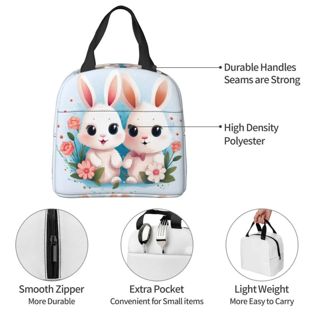 Cute Cartoon Two Little White Rabbits Insulated Lunch Bag for Women Cooler Thermal Food Box Tote Leakproof Lunch Boxes Container