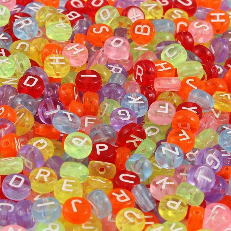 100pcs Round Square English Letter Beads DIY Bracelet Necklace Jewelry Accessory Acrylic Loose Bead String Black White Crafts