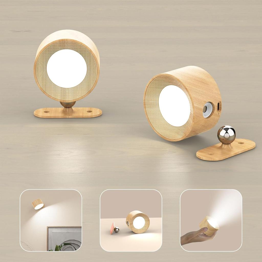 Koopala LED Sconces, Wall Mounted Lamps with Rechargeable Battery Operated USB Port 3 Color Temperatures & 3 Brightness Levels 360°Rotate Magnetic