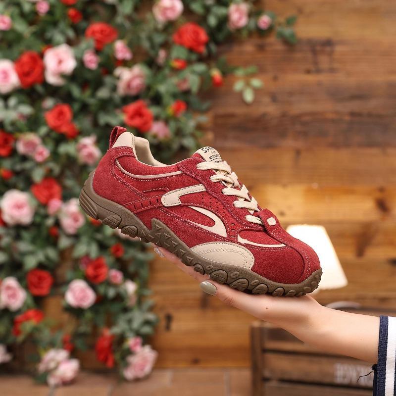 Outdoor suede burgundy women's new versatile casual sports hiking shoes board shoes