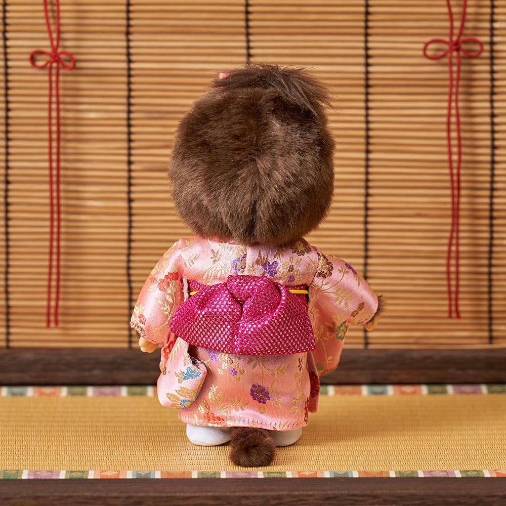 Kyugetsu Official Original Monchhichi In Kimono, Girl, Pink IPM-17-Z