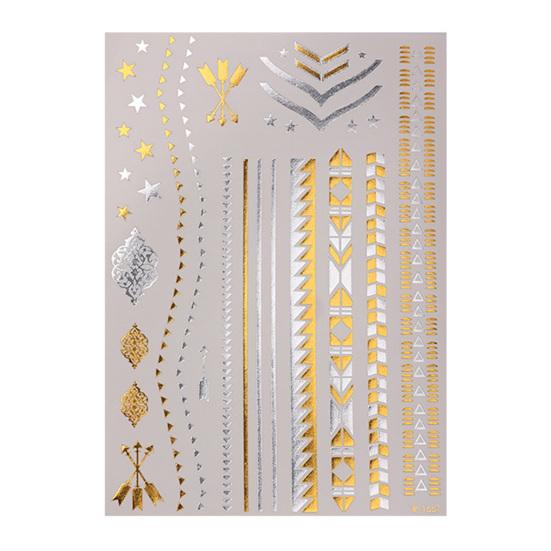 Golden Silver-color Metallic Tattoo Sticker for Women Girls Temporary Tattoo Sticker