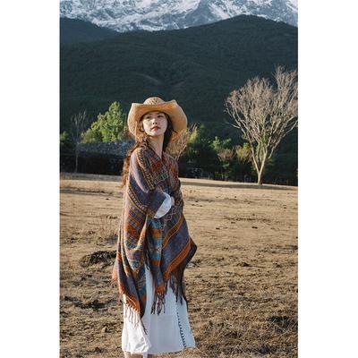 Xinjiang Yunnan Vacation Shawl Warm Ethnic Style Jacquard Outside Cloak Travel Photo Dressing Scarf