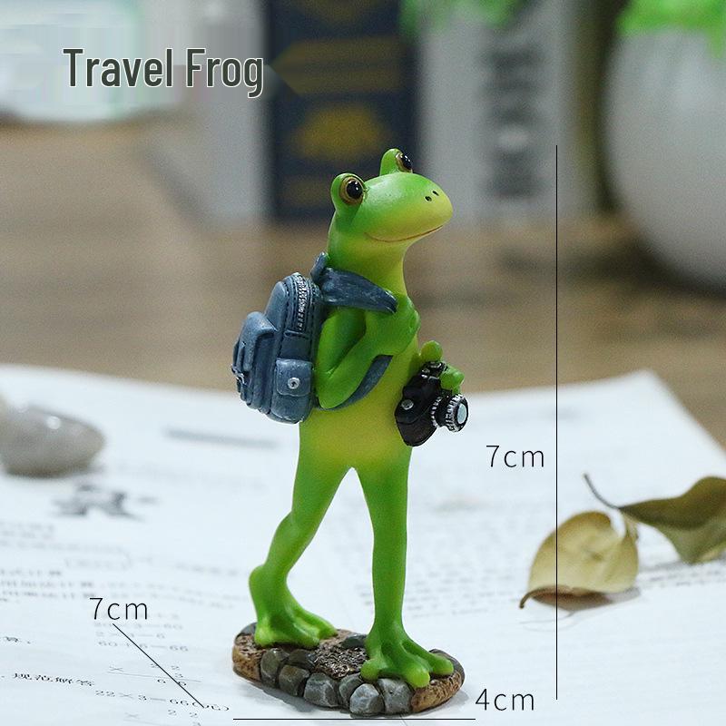 Travel Frog Zen Ornament - Resin Decor Gift for Office and Home