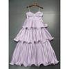 Yanzijia Foreign Trade Order A * R Purple Green Heavy Industry Pleated Three-Dimensional Sling A Word Swing Dress Cocktail Dress