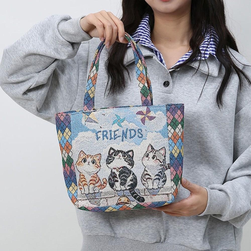 Portable Cat Ethnic Style Handbag Dog Giraffe Embroidery Tote Bag Canvas Animal Canvas Tote Bag Storage Bag