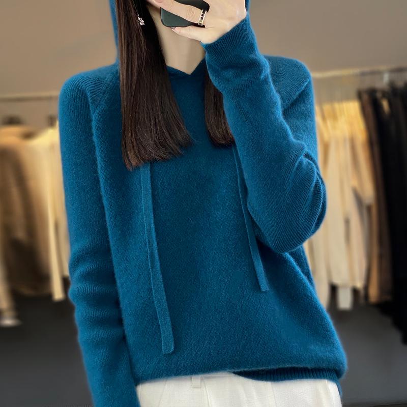 

Женское худи из толстой шерстяной вязки - Уютный пуловер свитер на осень/зиму 2XL (135-150 jin)