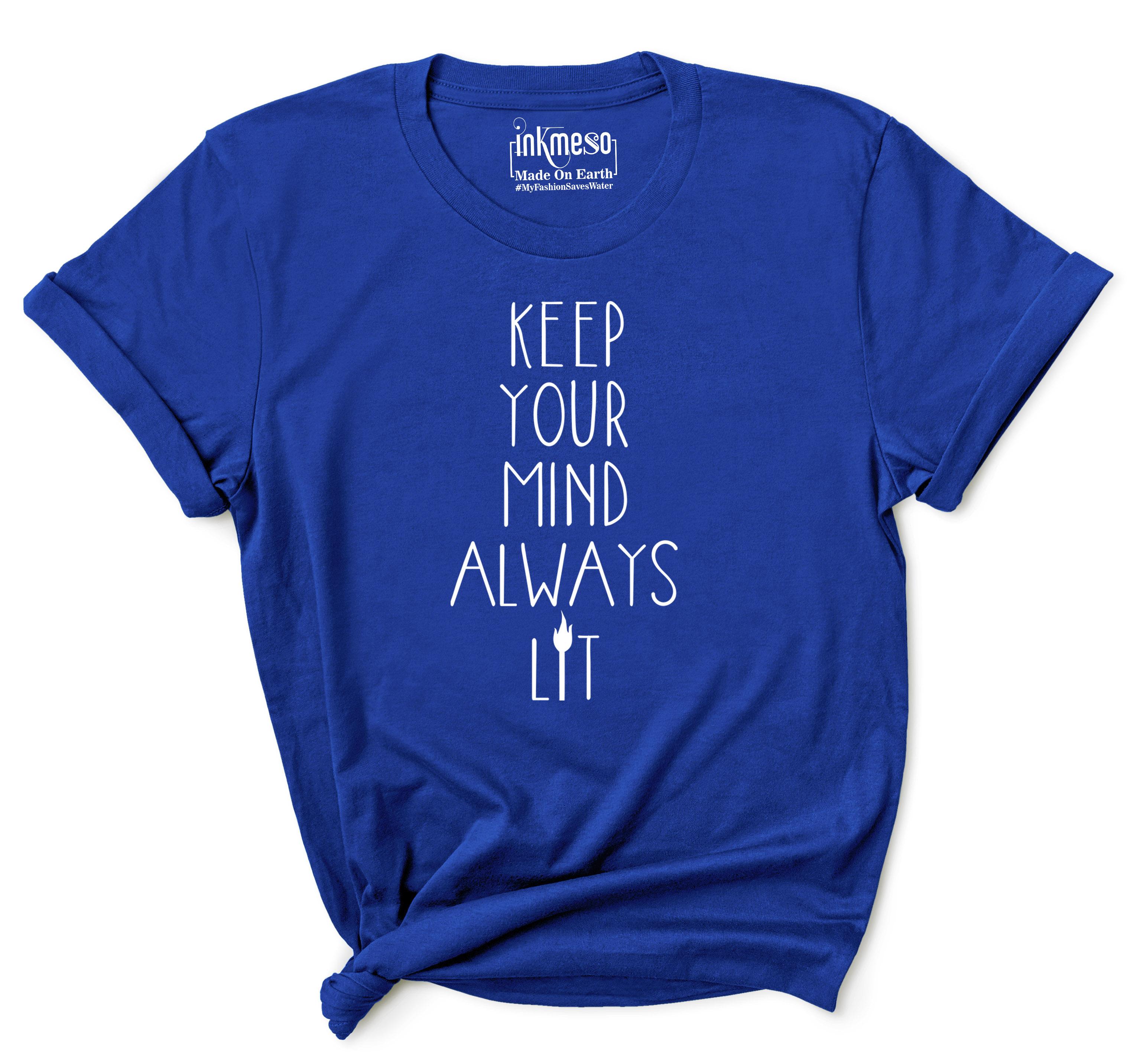 

Inkmeso Women Quote Top Keep Your Mind Always Lit Graphic Print Tee XXL королівський синій колір