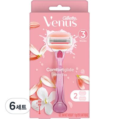 Gillette Venus Comfort Glide White Tee Feminino Cabo de Barbear 1 conjunto + Lâmina de Barbear 2 conjuntos, 6 conjuntos, lâmina de barbear coreana